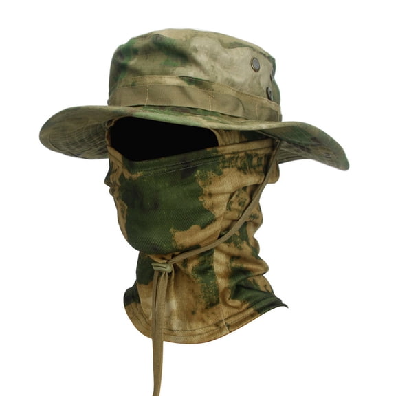 Wuphunn Unisex Wide Brim Boonie Hat Integrated Balaclava Face Mask Set, Adjustable Drawstring UV Protection Quick Dry Outdoor Fishing Hunting Hat A One Size
