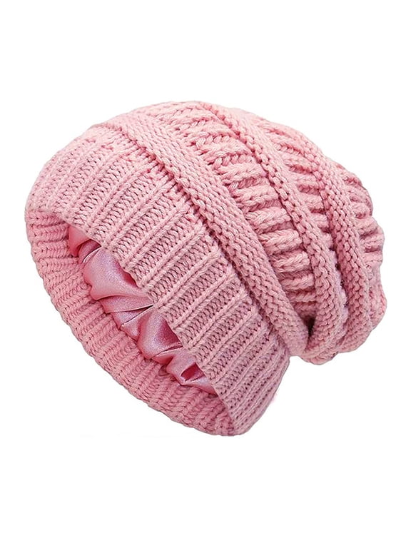 Warm Knit Skull Cap Slouchy Beanie Ribbed Crossed Knit Toboggan Hats Cute Beanies Knit Earflap Hats Thermal Beanie Pink One Size