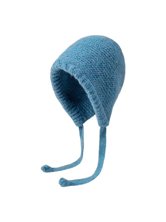 Warm Winter Ear Flap Beanie, Knit Cap with Fair Isle Pattern and Drawstring Blue One Size
