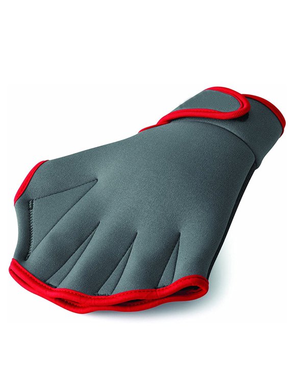 Water Resistance Webbed Swim Gloves, Adjustable Wrist Aquatic Pool Exercise Gloves Gray M