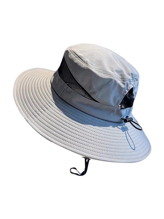 Wide Brim Boonie Sun Bucket Hat for Unisex, Mesh Ventilated Ponytail Outdoor Cap for Safari Fishing Gardening Light Ashy One Size