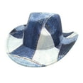 thumbnail image 1 of Wuphunn Wide Curved Brim Western Cowboy Hat with Faux Denim Patchwork Print, Lightweight Unisex Retro Costume Accessory for Rodeo Party Dark Blue M, 1 of 8