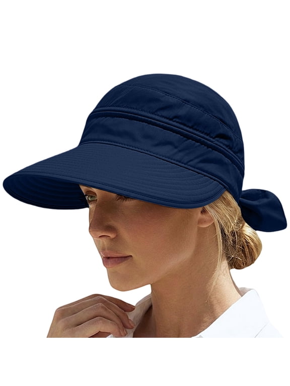 Women 2 In 1 Ponytail Sun Visor Hat, Lightweight Summer Outdoor Headwear Navy One Size