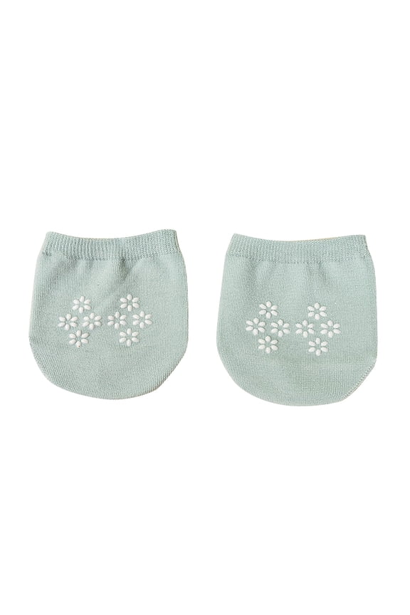 Women Backless Half Toe Topper Anti Skid Socks Floral Embossed Print Soft Stretch Rib Cuff Breathable Knit Non Slip Dot Grips Footies For Indoor Daily Lounge Wear Q1 Green One Size