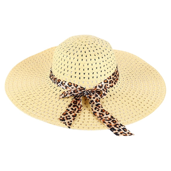 Wuphunn Women Foldable Wide Brim Floppy Straw Hat, Beach Vacation Outdoor Sun Headwear Yellow One Size