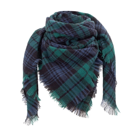 Wuphunn Women Fringed Tartan Plaid Triangle Shawl Wrap, Fall Winter Fashion Scarf Green A