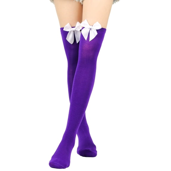Wuphunn Women Over Knee Knit Stockings, Solid Color Thigh High Long Socks Casual Fashion Accessory Purple One Size