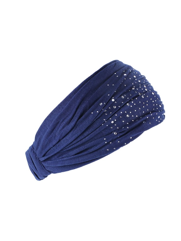 Women Pre-Tied Stretchy Turban Headwrap, Slip On Lightweight Hair Loss Head Cover Hat Navy One Size