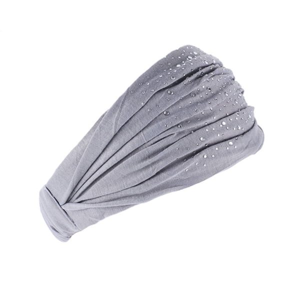 Wuphunn Women Slip On Pre-Tied Headwrap Turban, Stretchy Sparkle Rhinestone Ornament Head Cover, Daily Chemo Hair Loss Headwear Gray One Size