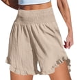 thumbnail image 1 of Wuphunn Women's Linen Shorts Athletic Running Shorts Bike Shorts Women Bermuda Short Elastic Waist Linen Shorts Beach Cover up Shorts Summer Comfy Shorts with Pockets Beige L, 1 of 4