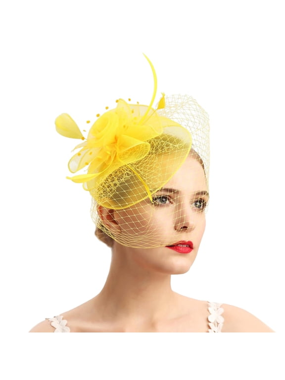 Women's Organza Church British Fascinator Bridal Tea Party Wedding Hat Summer Q1 Yellow One Size