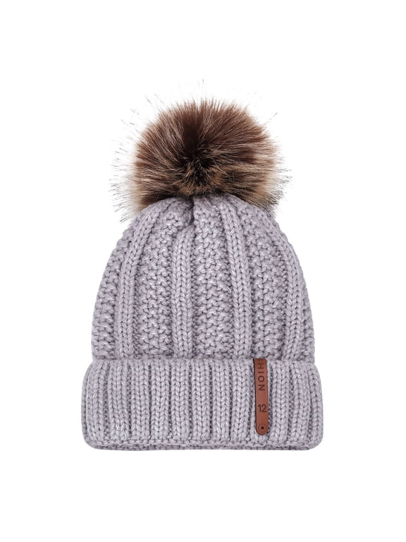 Women's Skullies & Beanies Beanie Hat Fleece Lined Beanie Knit Chunky Womens Snow Cap Slouchy Beanie Ski Cuff Cap with Pom Ski Cap Knit Beanie Winter Cap A Gray One Size