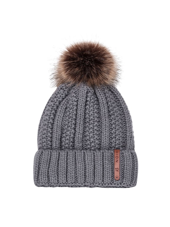 Women's Skullies & Beanies Pompom Soft Warm Hat Lightweight Skull Cap Knit Hats for Women Snowboard Beanie Pom Knit Earflap Hats Knitted Hat fall hats for women A Dark Gray One Size