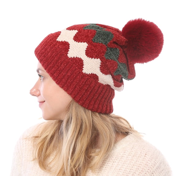 Wuphunn Women's Skullies & Beanies Ribbed Crossed Cable Knit Toboggan Hat Thermal Snow Beanie Cold Weather Hat Red One Size