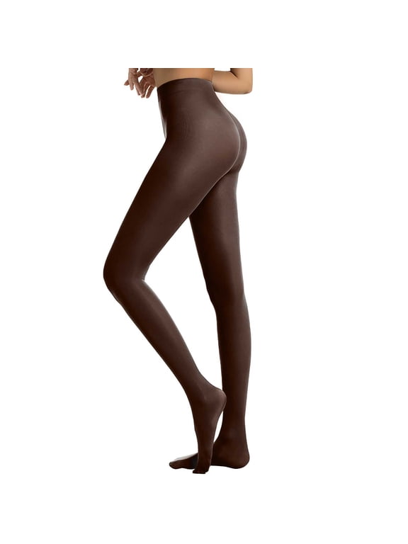 Women's Solid Color Semi Opaque Footed Tights, High Waist Matte Stretch Pantyhose Coffee XL