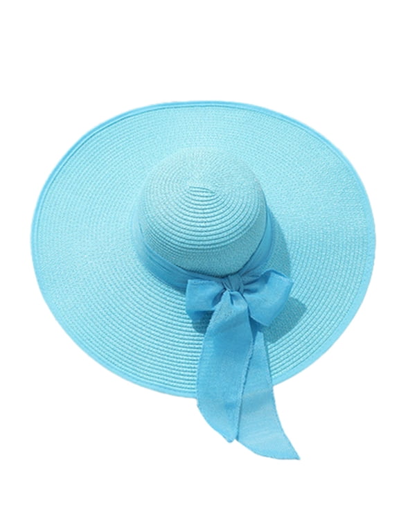 Womens Hat Sun Protection Hat Summer Straw Beach Sun Hats Kentucky Derby Hats for Women Beach Hat Beach & Hiking Hat Packable Sun Hat Light Blue One Size