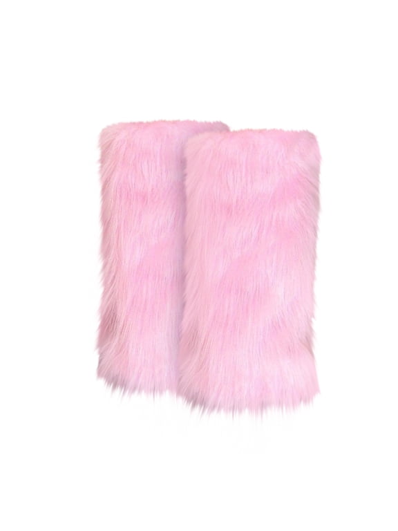 Womens Long Faux Fur Leg Warmers, Soft Shaggy Boot Cuff Sleeves for Rave Festival Outfits Light Pink One Size