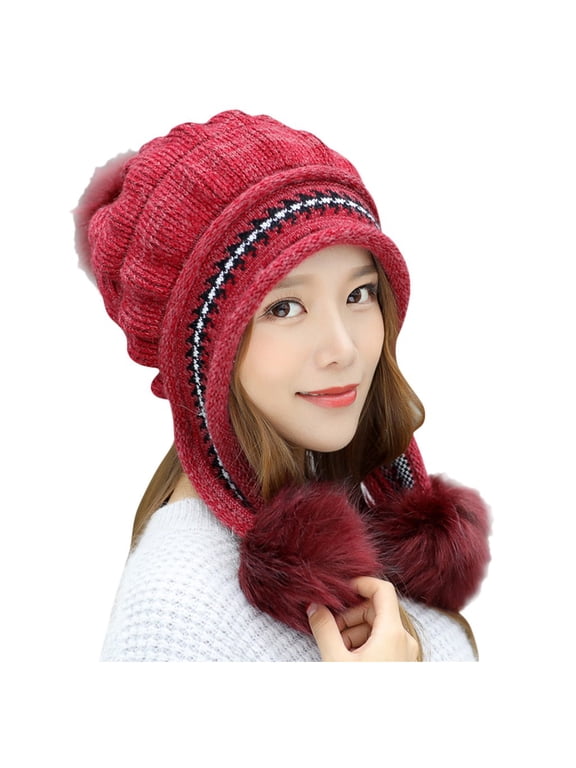 Womens Warm Beanie Cute Beanies Soft Slouchy Warm Cuffed Toboggan Hats Fleece Beanie Snow Ski Skull Cap Beanie for Women Cuff Beanie Hat fall hat Red One Size