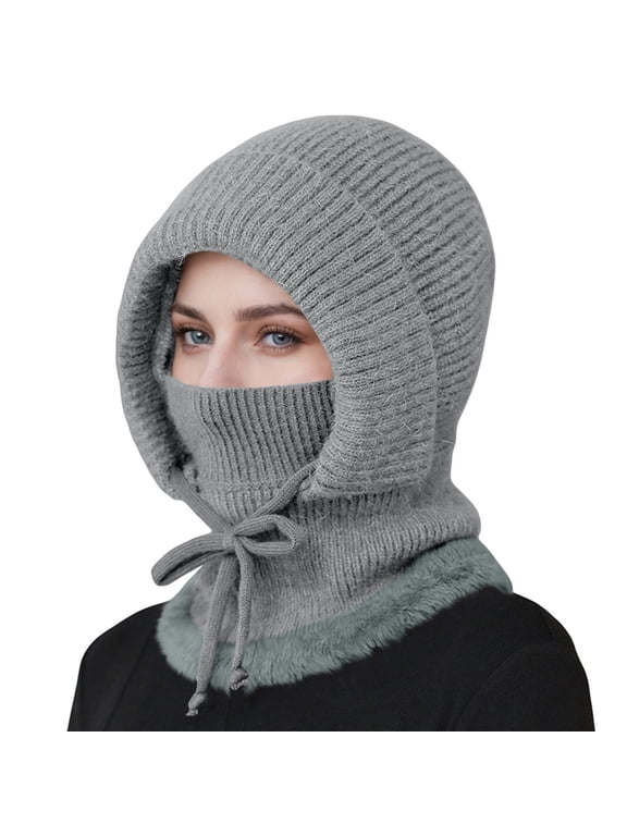 Womens Warm Beanie Pom Knit Earflap Hats Beanies Women Hat Fleece Lined Beanie Knit Chunky Snow Cap Pom Warm Knit Skull Cap Beanie Hat Winter Cap A Gray One Size