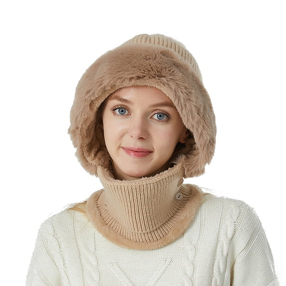 Wuphunn Womens Warm Beanie Thermal Skull Beanie Knitted Hat Fleece Beanie Hiking Beanie Pom Knit Earflap Hats Knit Beanie winter hats for women C Khaki One Size