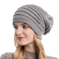 thumbnail image 1 of Wuphunn Womens Winter Knitted Beanie Hat Soft Slouchy Cuffed Toboggan Hats Y2k Thermal Hat Pompom Soft Warm Hat Thermal Beanie Winter Cap Gray One Size, 1 of 4
