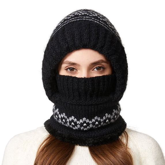 Wuphunn Womens Winter Ribbed Beanie Knit Chunky Snow Cap Pom Knit Earflap Hats Ribbed Crossed Chunky Cable Knit Toboggan Hats Stocking Caps Winter Cap A Black One Size