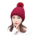 thumbnail image 1 of Wuphunn Womens Winter Ribbed Beanie Lightweight Skull Cap Pom Warm Knit Skull Cap Soft Slouchy Warm Cuffed Toboggan Hats Chunky Cable Knit Chunky Snow women hat C Red One Size, 1 of 3