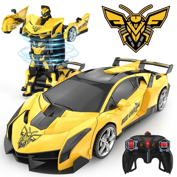 Wupuaait 2.4Ghz Transform Rc Cars 1:18 Scale Remote Control Car Transforming Robot, One-Button Deformation 360° Rotation Car Toy Gifts for Boys 3-12, Bee