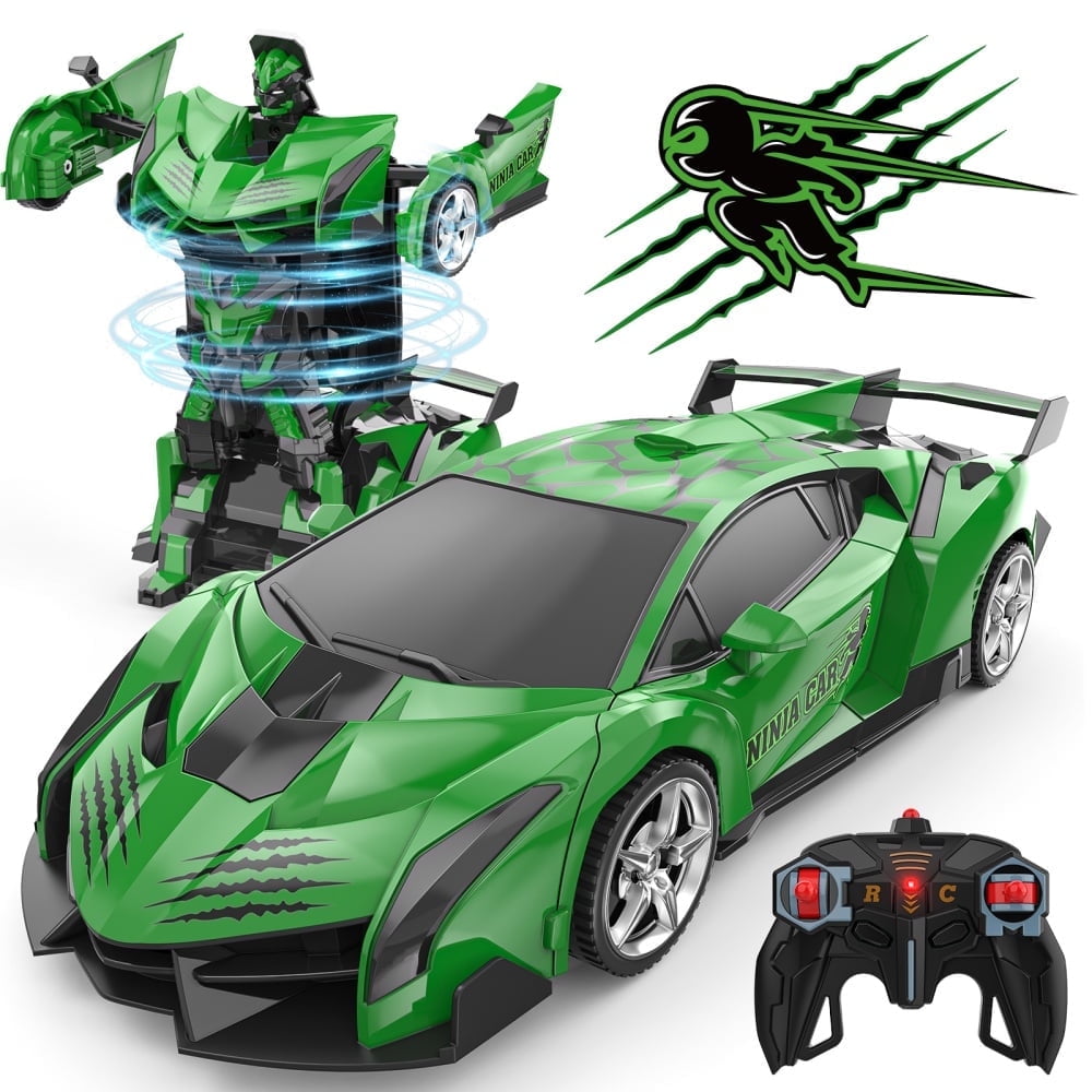 Wupuaait 2.4Ghz Transform Rc Cars 1:18 Scale Remote Control Car Transforming Robot, One-Button Deformation 360° Rotation Car Toy Gifts for Boys 3-12, Ninja