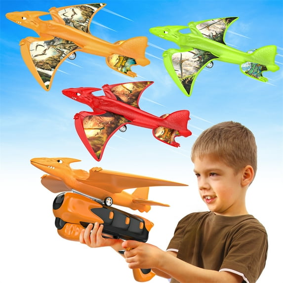 Wupuaait 3 Pack Dinosaur Airplane Launcher Toys,Flying Toys for 3-12 Boys Gift Ideas,Airplane B-Day Party Supplies Kids