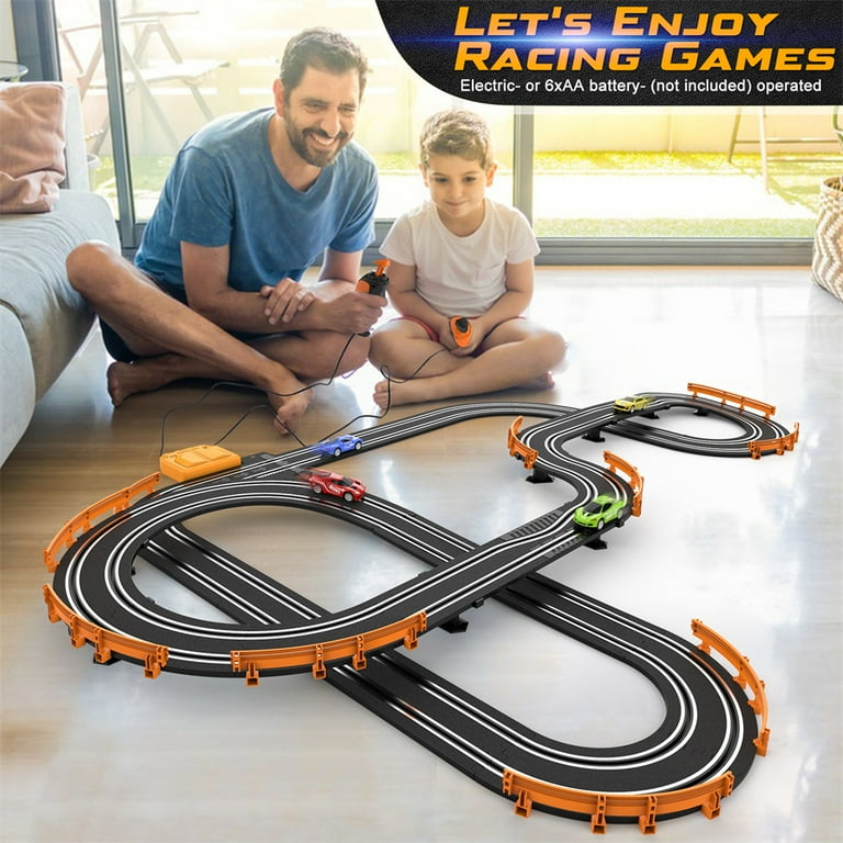  Wupuaait Slot Car Race Track Sets with 4 High-Speed Slot Cars,  Battery or Electric Car Track, Dual Racing Game Lap Counter Circular  Overpass Track, Gifts Toys for Boys Kids Age 6