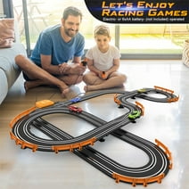 Wupuaait Electric Cars Race Track Set with 4 High-Speed Slot Cars Dual Racing Game Lap Counter Circular Overpass Track for 4-12 Years Old Kids