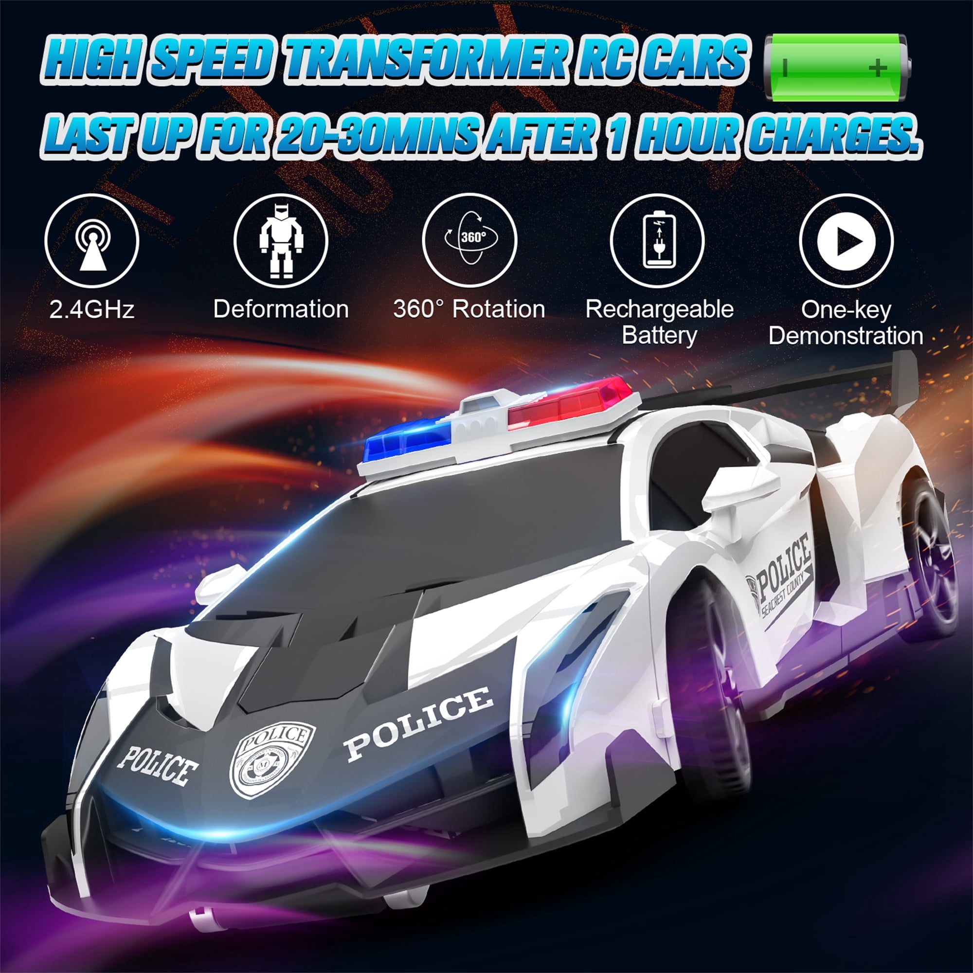 Wupuaait Lamborghini Transformer RC Racing Car with LED Lights