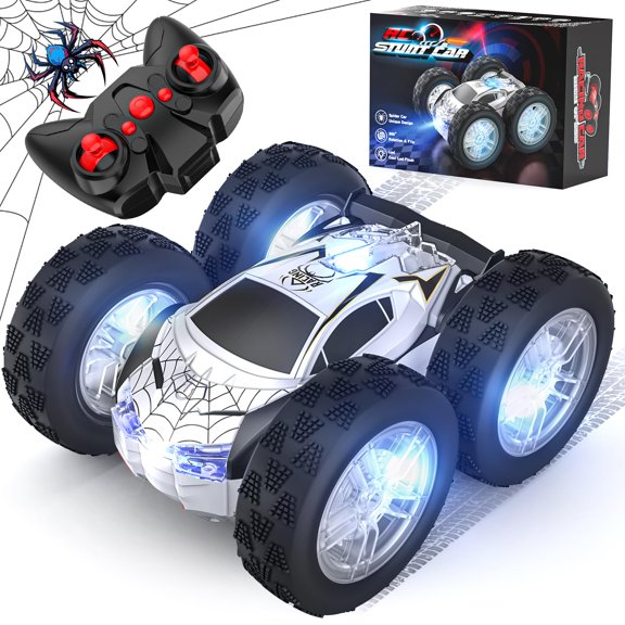 Wupuaait Remote Control Car for Kids, RC Stunt for Boys Ages 4-7 with Cool Double-Sided Pattern and LED Flash, 1:24 Vehicle Toy Car Hobby Racing Car Gift for 3 4 5 6 7 8 9 Year Old Boys Y101