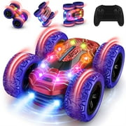 Wupuaait Remote Control RC Cars for Kids with Colorful LED Lights, 2.4Ghz Double Sided 360° Flips 4WD Stunt Car, Rechargeable Toy Cars for Boys Girls Ages 4-6 5-7 6-8 8-12 Birthday Gift