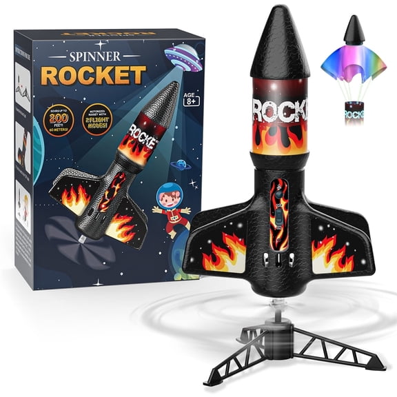 Wupuaait Rocket Launcher Toy with Self Launching Motorized, Launch up to 200 ft, Model Rockets with Parachute Safely Land Birthday Gifts for 8-14 Kids, Orange