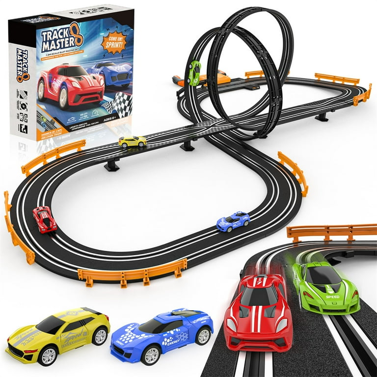 Wupuaait Slot Car Race Track Sets for 4 12 Years Old Boys Kids with 4 High Speed Slot Cars Dual Racing 2 Hand Controllers
