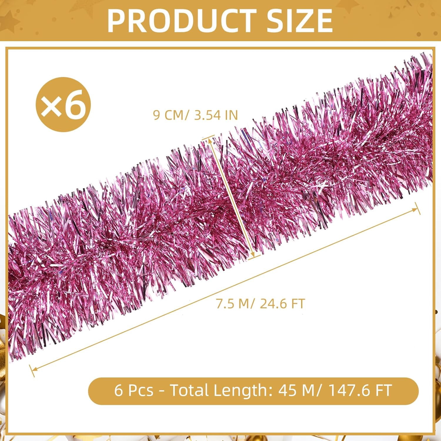 Wuquan-150 FT Pink Tinsel Garland Christmas Holiday Tinsel Garland ...