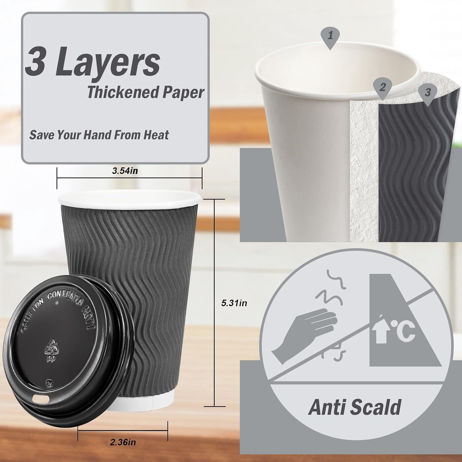 Wuquan-50 Pack - 16 oz Insulated Disposable Coffee Cups with Lids, To ...