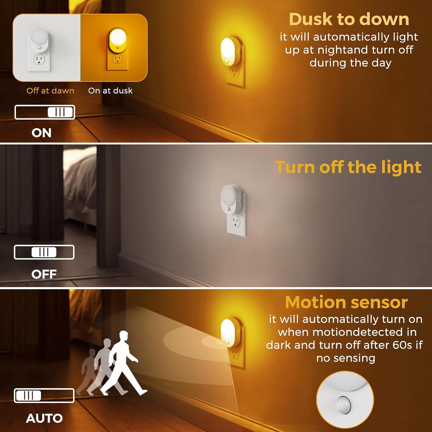 Wuquan-Motion Sensor Night Light,[2-PACK] Night Lights Plug into Wall ...