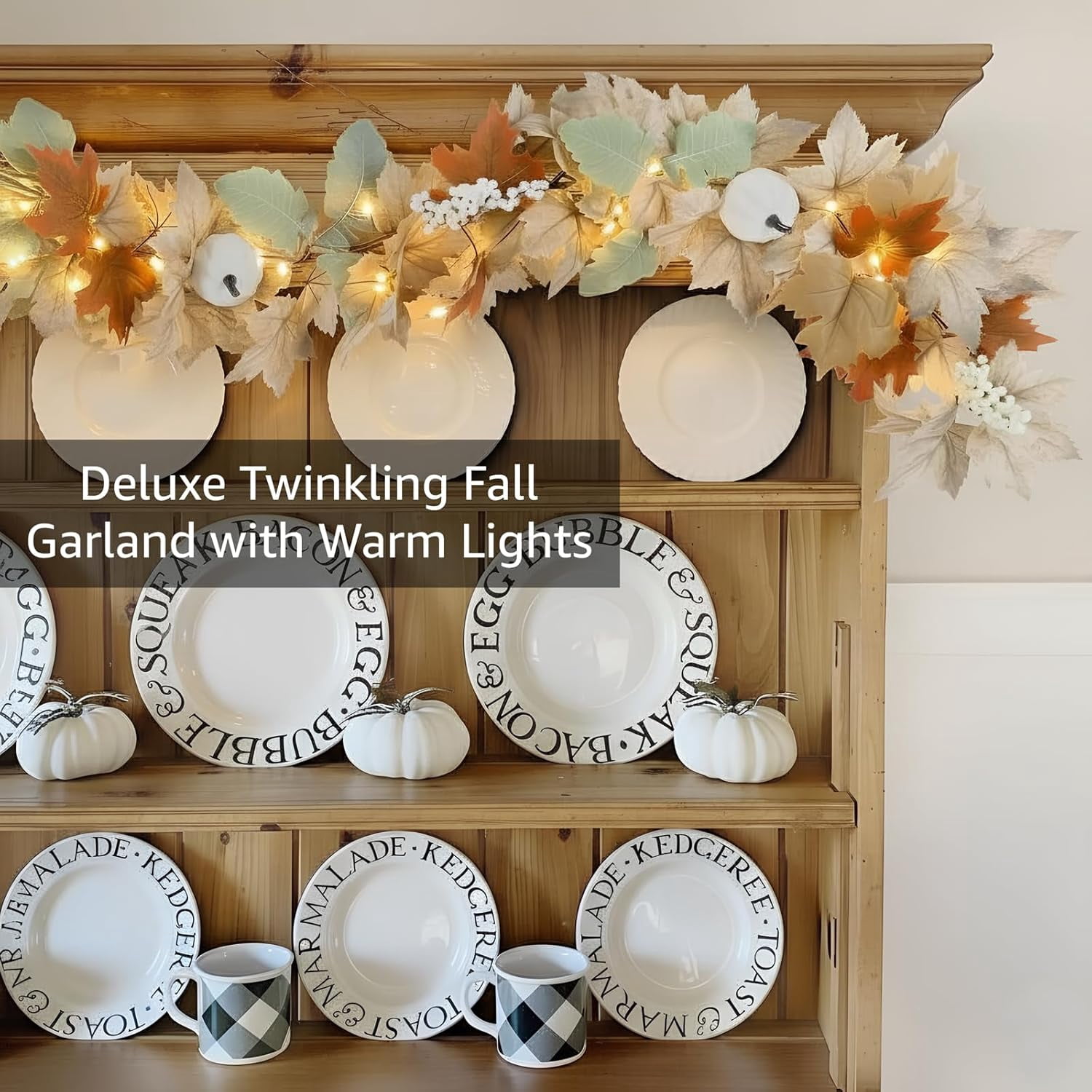 Wuquan-Neutral Fall Garland for Mantle Fireplace - 2 Pack Toatal 18Ft ...