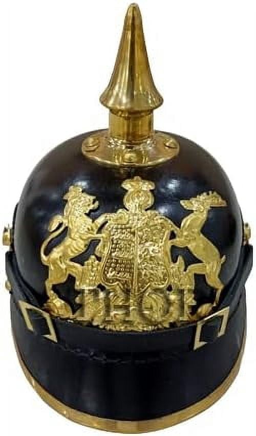 Prussian Leather Pickelhaube German Helmet Replica - WW1 Style With Spike & Chin Scale, Black, Wearable