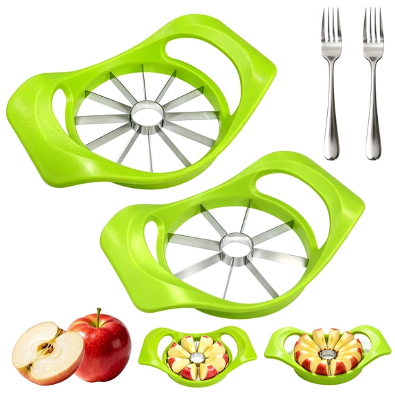 Wuscimy 4-Piece Apple Slicer & Corer Set 8 & 12 Slice Stainless Steel Fruit Cutter 2 Fruit Forks Included Green