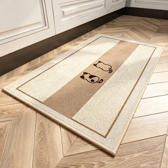 Wuscimy Kitchen Mat, Zen Cat Pattern Floor Rug, Non-Slip Water & Oil Absorbent Washable, 32" x 20", Beige