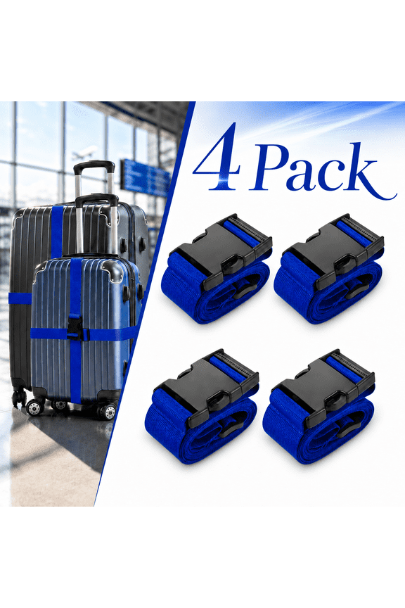 4 Pack Luggage Straps Suitcase Belt, Travel Adjustable Suitcase Belt for and Man Women Travel Accessories (Blue)