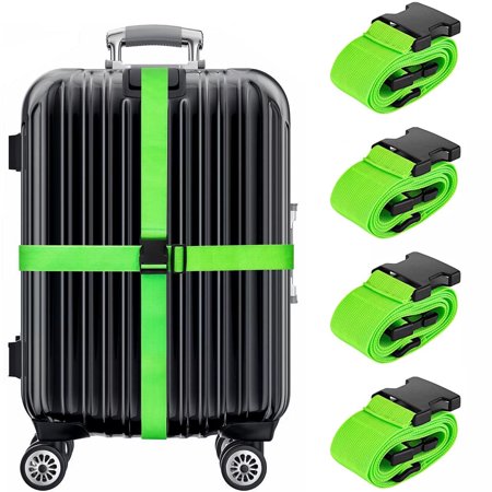 Wusi 4 Pack Luggage Straps Suitcase Belt, Travel Adjustable Suitcase Belt for and Man Women Travel Accessories (Green)