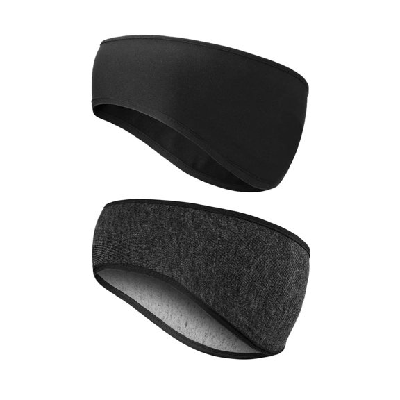 Wusi 2 Pack Winter Ear Warmer Headband for Women and Men - Fleece Stretchy Thermal Black Ear Muffs for Running Hiking Ski Cycling Jogging