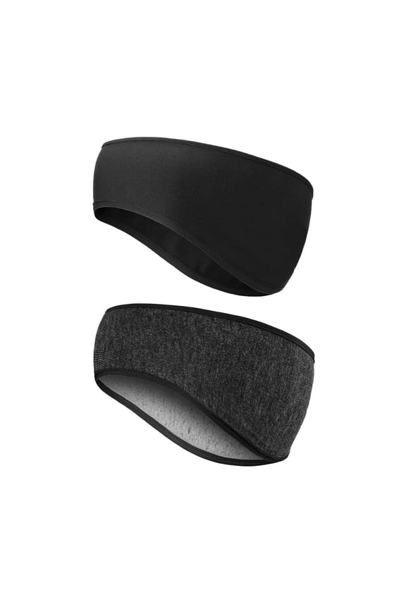 Wusi 2 Pack Winter Ear Warmer Headband for Women and Men - Fleece Stretchy Thermal Black Ear Muffs for Running Hiking Ski Cycling Jogging