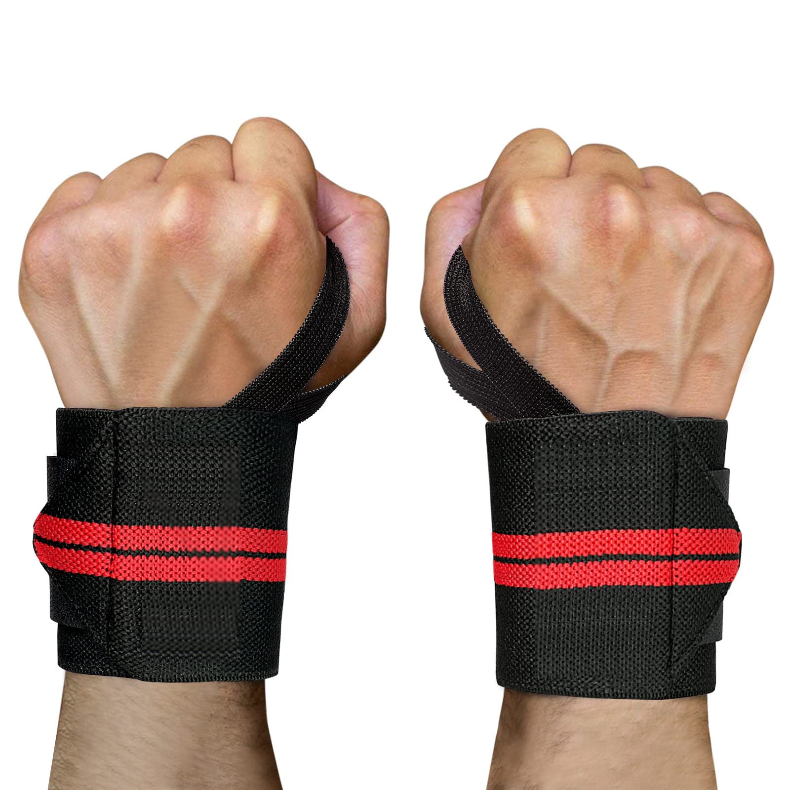 Wusi Wrist Wraps Support Weight Lifting: Weightlifting Crossfit Wrist Wraps Powerlifting Strength - Gym Benching Wrist Wrap Powerlifting for Men ＆ Women(24.8inch, Red Stripes)