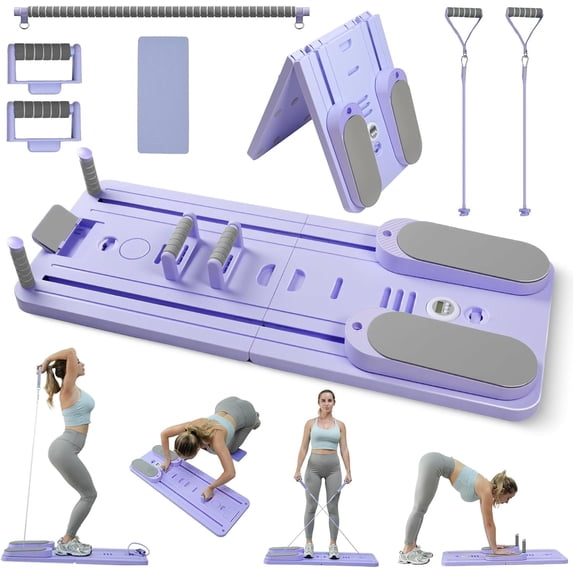 Wussanun Foldable Pilates Board with Adjustable Resistance, Portable Reformer Machine for Core Training Yoga Full-Body Workout, Multi-Function Home Gym Equipment
